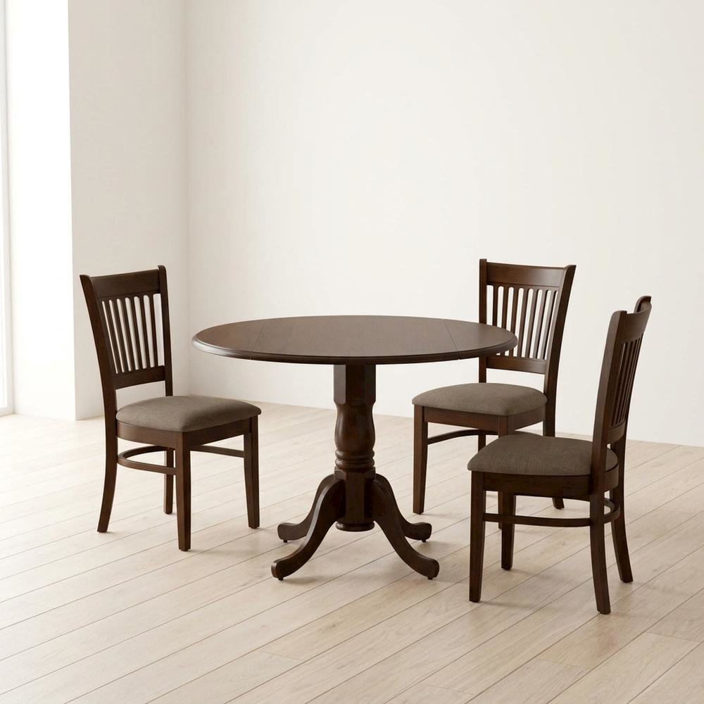 Solid Wood Round Drop-Leaf Kitchen Table & Chairs 5-Piece Set, Espresso