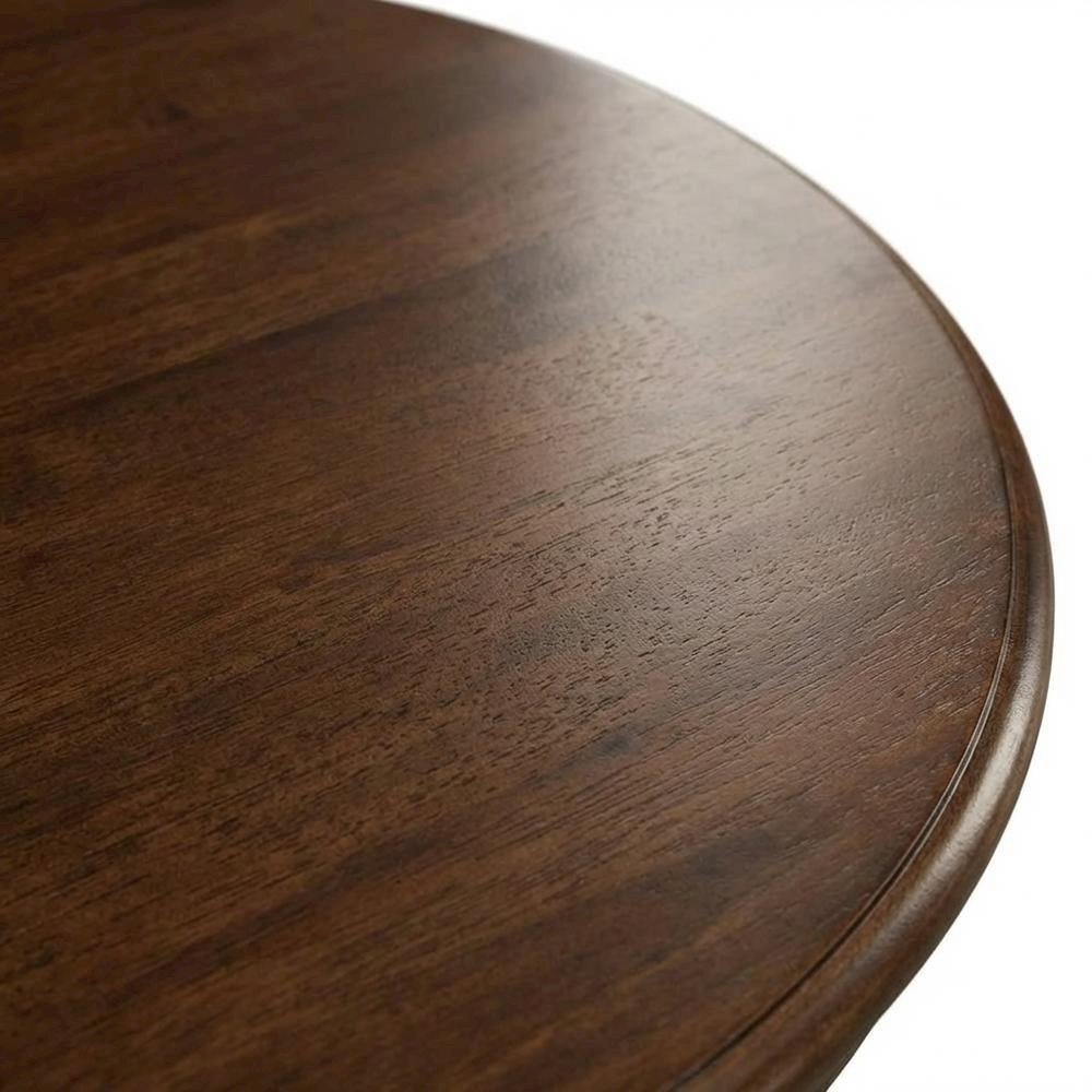 Walnut Linen White Round Pedestal Table, Seats 4, Wood Dining