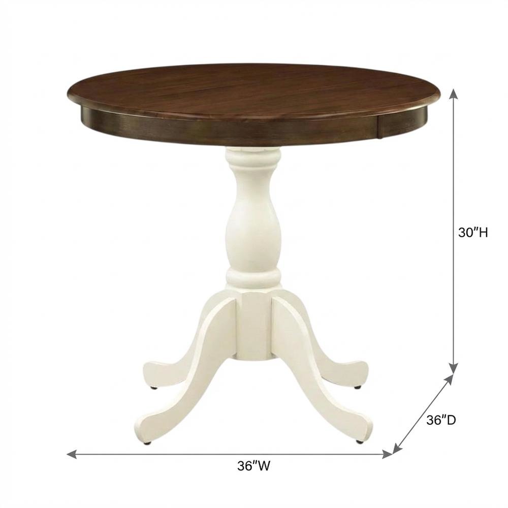 Walnut Linen White Round Pedestal Table, Seats 4, Wood Dining