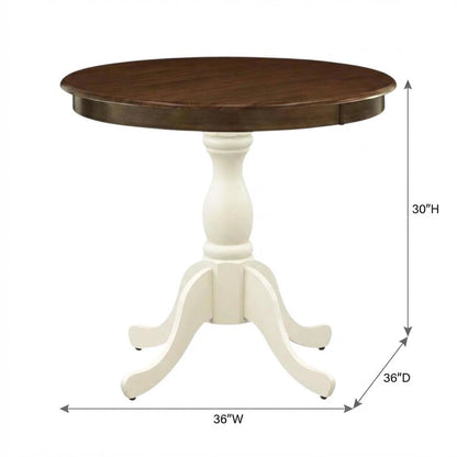 Walnut Linen White Round Pedestal Table, Seats 4, Wood Dining
