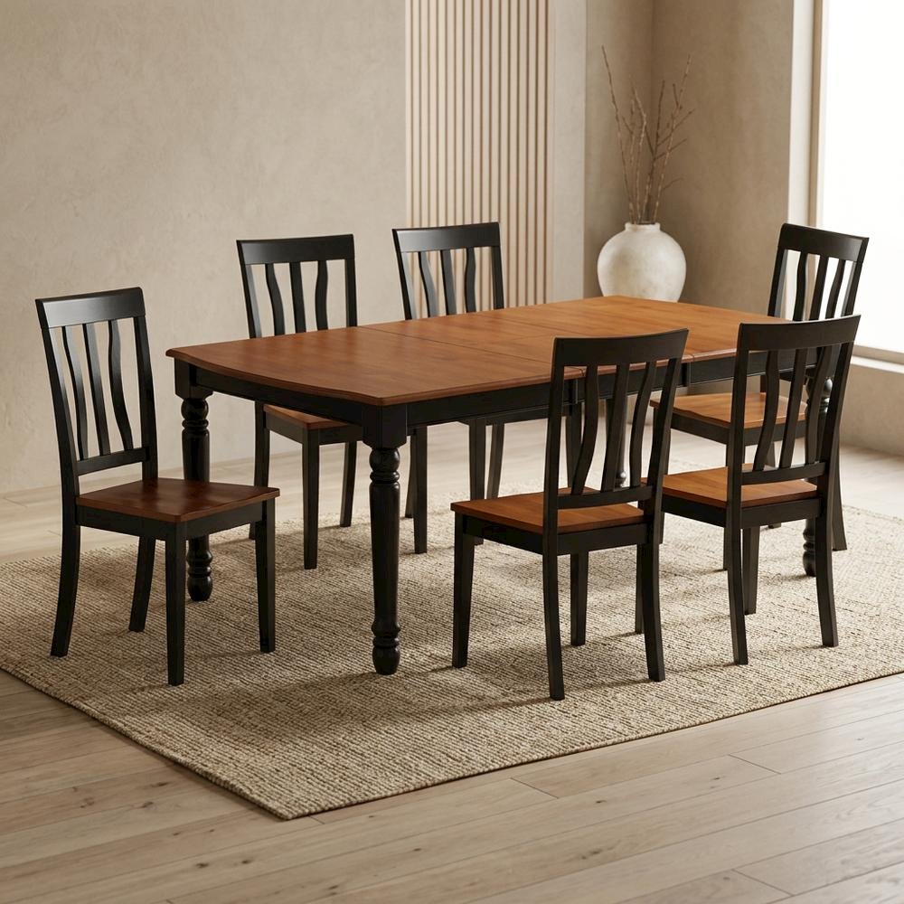 Wood Extendable Dining Table & Chairs 7-Piece Set, Black & Cherry