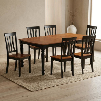 Wood Extendable Dining Table & Chairs 7-Piece Set, Black & Cherry