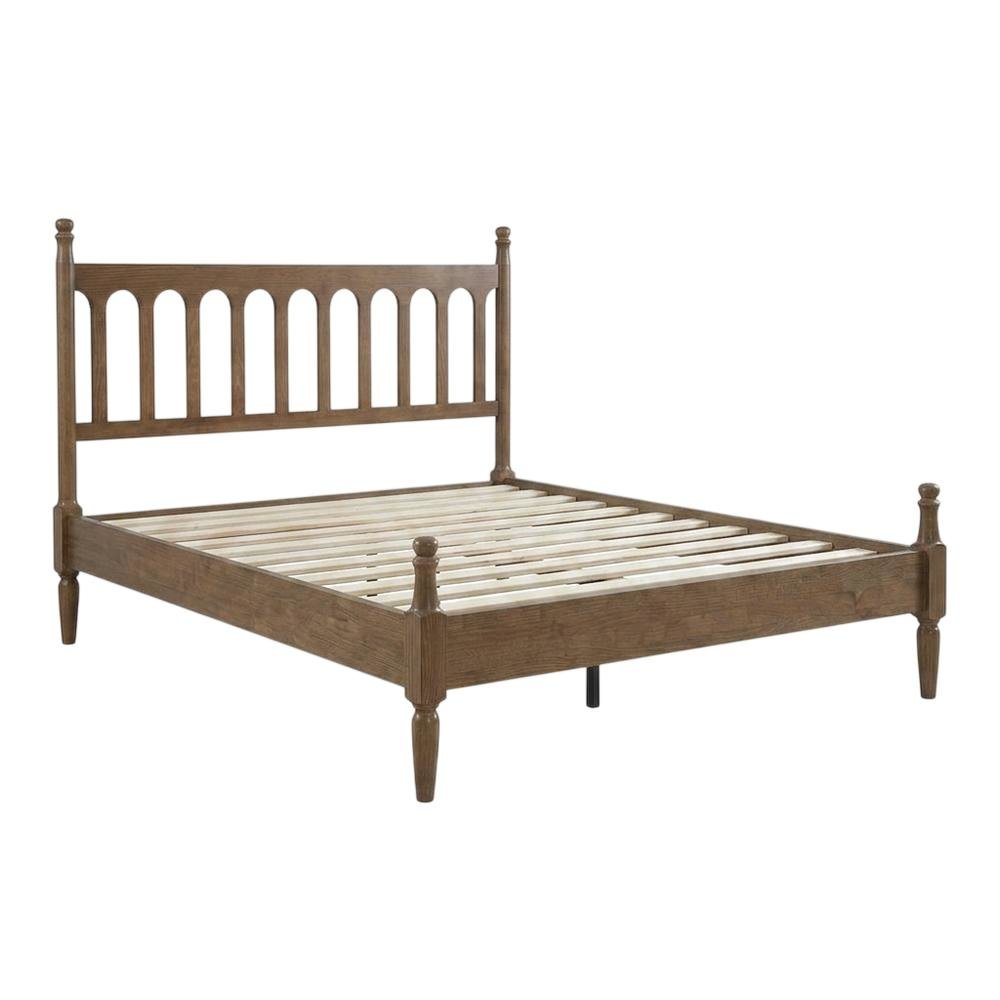 Solid Wood Bed with Headboard, Traditional Platform, Barnwood, Queen