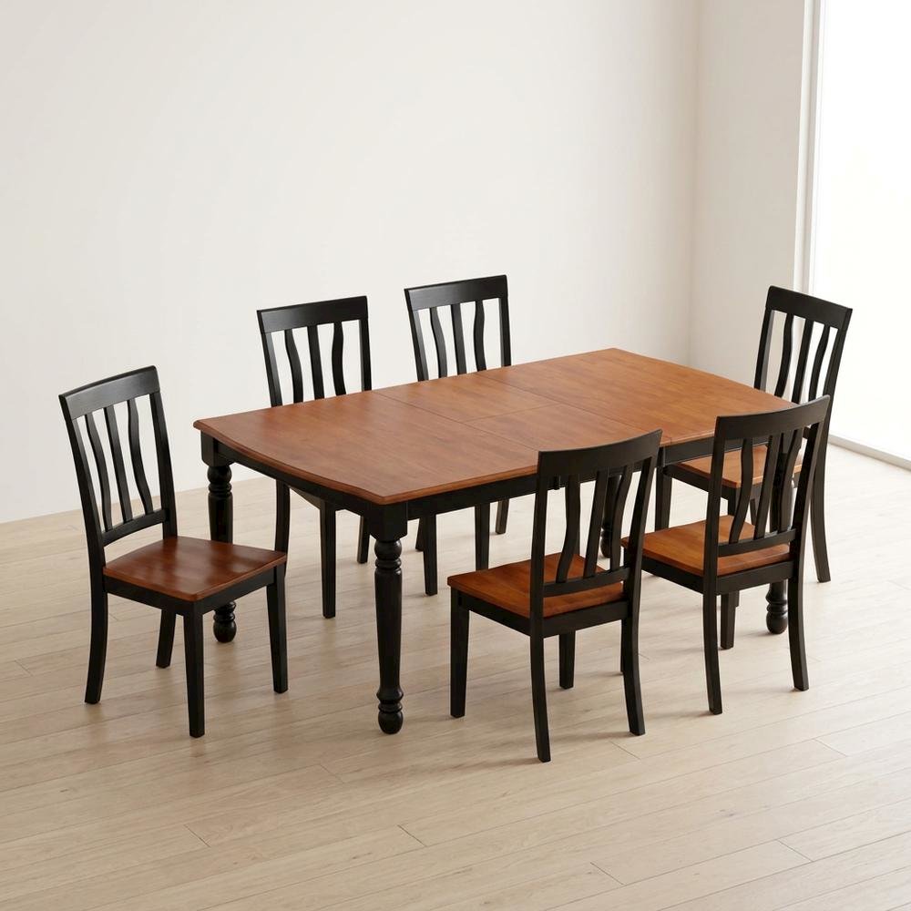 Wood Extendable Dining Table & Chairs 7-Piece Set, Black & Cherry