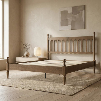 Solid Wood Bed with Headboard, Traditional Platform, Barnwood, Queen