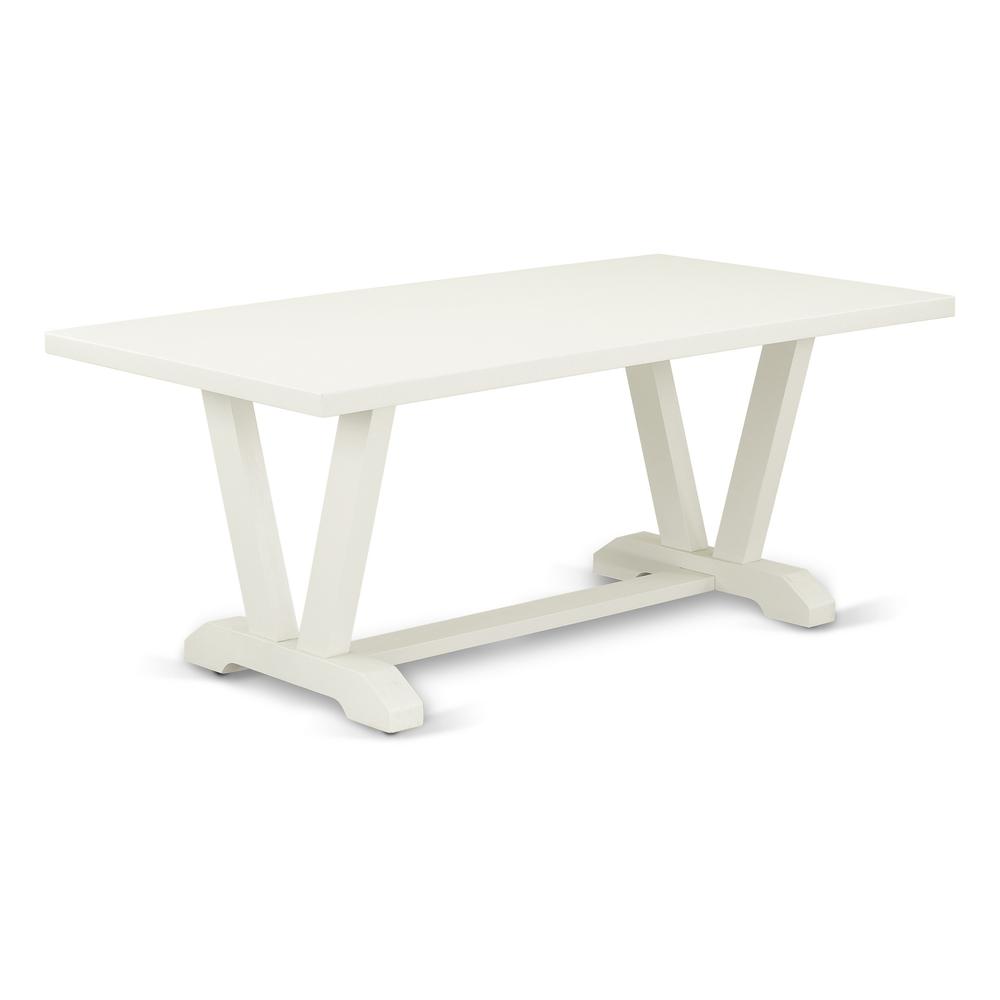 East West Furniture 5-Pc Dining Table Set Consists of 4 Modern Chairs with Upholstered Seat and Stylish Back-Rectangular Dining Table - Linen White and Wirebrushed Linen White Finish