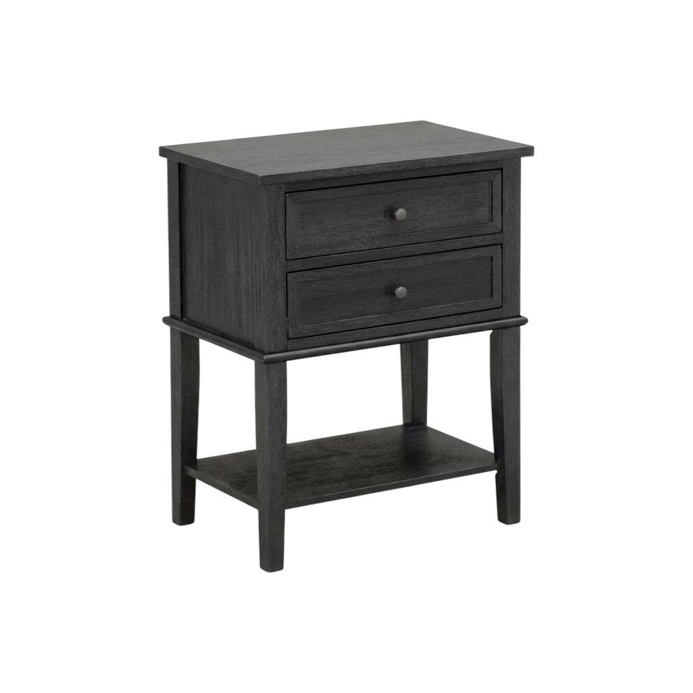 Black Wood Nightstand with 2 Drawers for Bedroom, Sturdy and Stylish