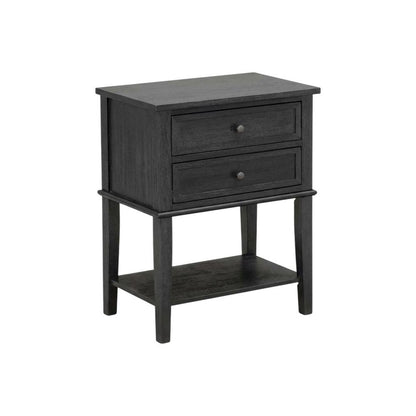 Black Wood Nightstand with 2 Drawers for Bedroom, Sturdy and Stylish