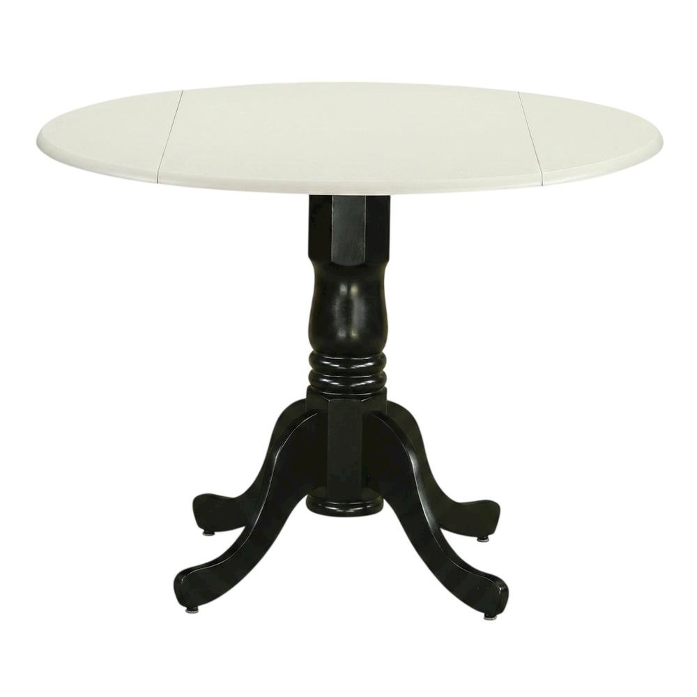 Linen White Drop Leaf Round Table, Pedestal Base, Seats 4