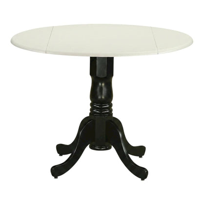 Linen White Drop Leaf Round Table, Pedestal Base, Seats 4