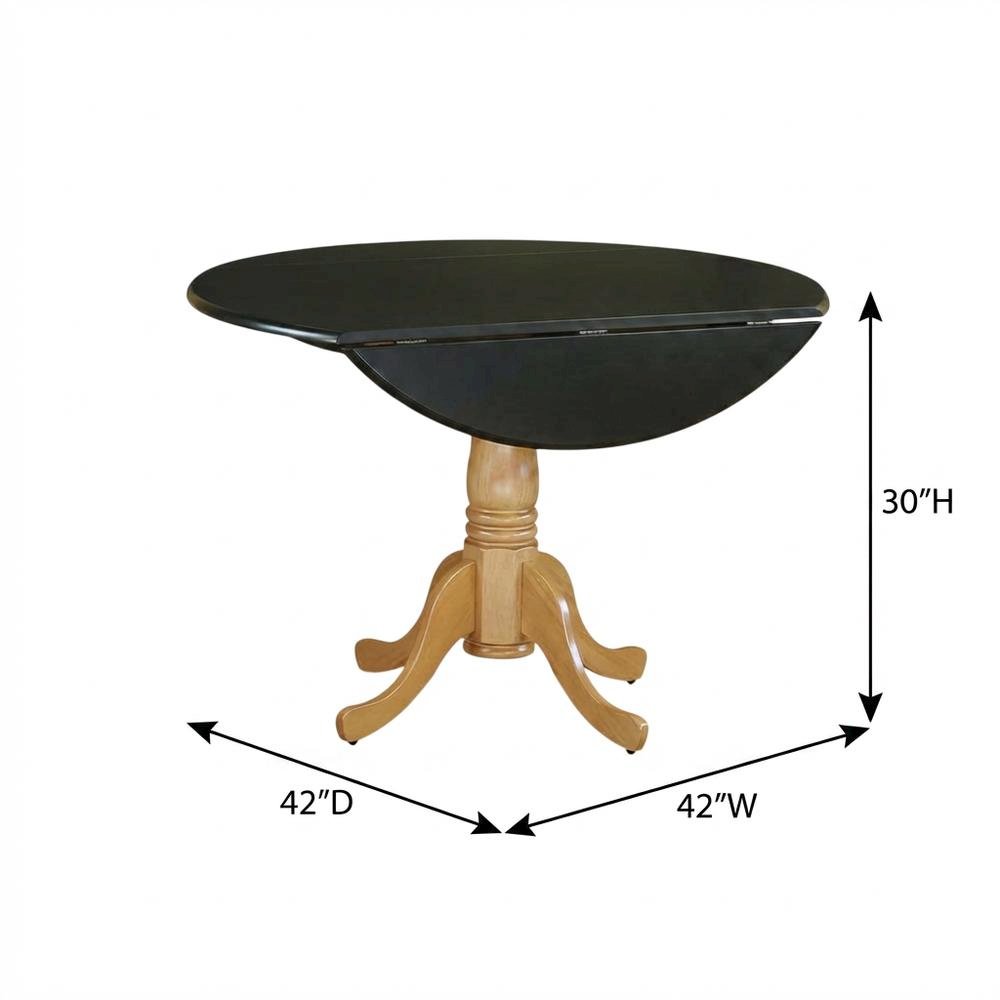 Black Drop Leaf Round Dining Table, Pedestal Base, Seats 4