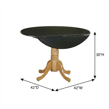Black Drop Leaf Round Dining Table, Pedestal Base, Seats 4