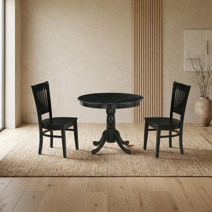 Solid Wood Round Kitchen Table & Chairs 3-Piece Dining Set, Black