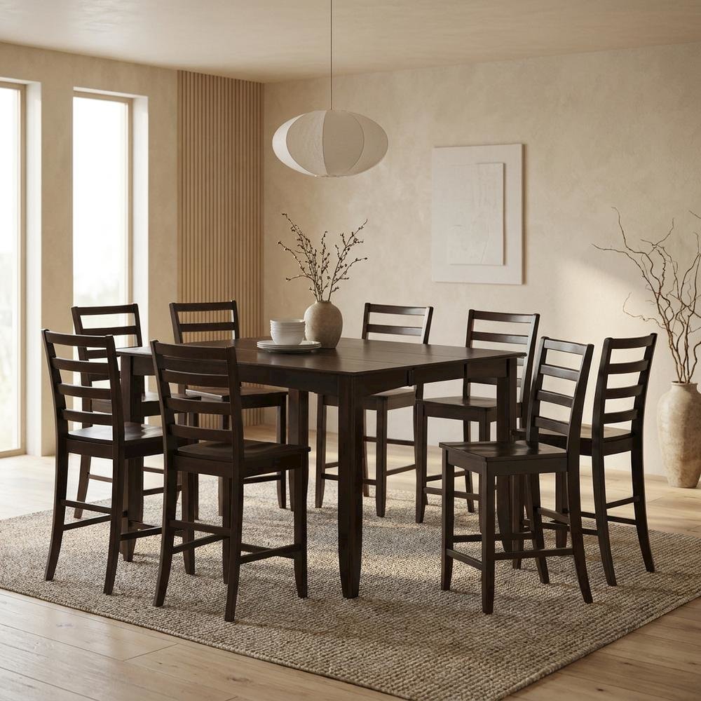 Elegant 9-Piece Square Dining Table Set for 8 with Counter Chairs