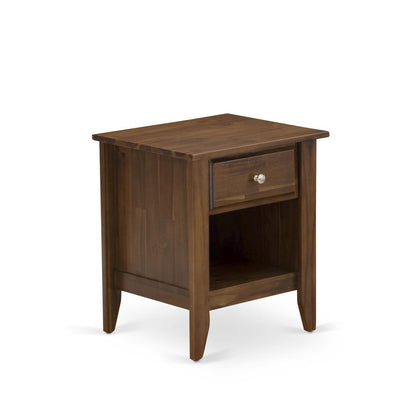 GB25F-1GA08 2-Pc Full Size Bed Set with Platform Bed and an Antique Walnut Night Stand - Dark Brown Faux Leather and Black Legs