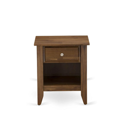 GB25F-1GA08 2-Pc Full Size Bed Set with Platform Bed and an Antique Walnut Night Stand - Dark Brown Faux Leather and Black Legs