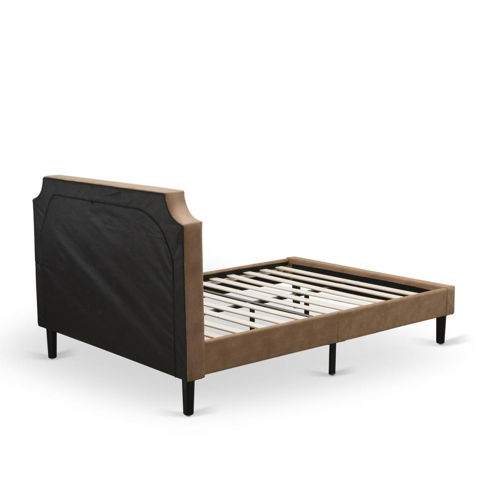 GB28Q-2GA07 3-Piece Bedroom Set with a Queen Size Bed and 2 Distressed Jacobean End Tables - Brown Faux Leather and Black Legs