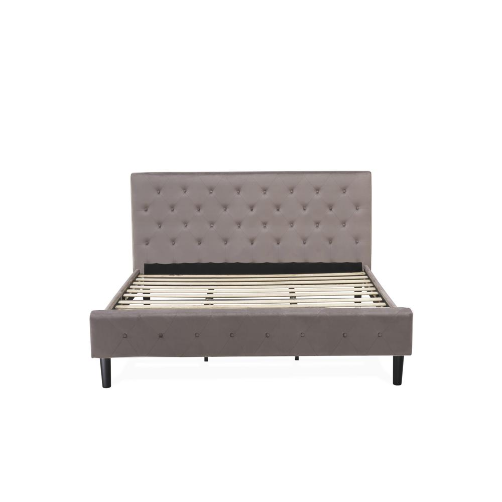 NL14K-2GA07 3 Pc Bedroom Set - 1 Bed Brown Taupe Velvet Fabric Headboard and 2 Nightstands - Distressed Jacobean Finish Nightstand