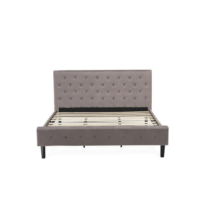 NL14K-2GA07 3 Pc Bedroom Set - 1 Bed Brown Taupe Velvet Fabric Headboard and 2 Nightstands - Distressed Jacobean Finish Nightstand