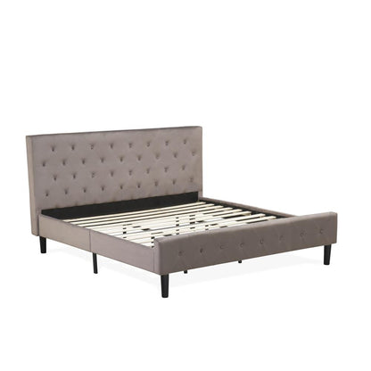 NL14K-2GA07 3 Pc Bedroom Set - 1 Bed Brown Taupe Velvet Fabric Headboard and 2 Nightstands - Distressed Jacobean Finish Nightstand
