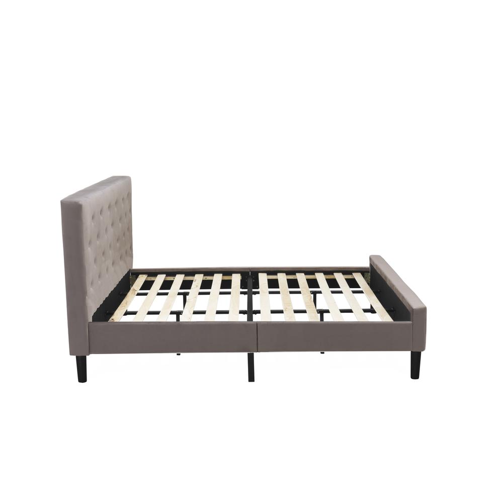 NL14K-2GA07 3 Pc Bedroom Set - 1 Bed Brown Taupe Velvet Fabric Headboard and 2 Nightstands - Distressed Jacobean Finish Nightstand