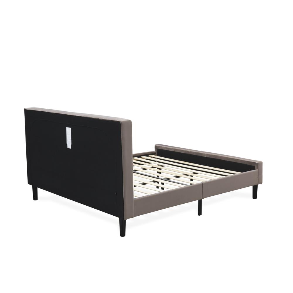 NL14K-2GA07 3 Pc Bedroom Set - 1 Bed Brown Taupe Velvet Fabric Headboard and 2 Nightstands - Distressed Jacobean Finish Nightstand