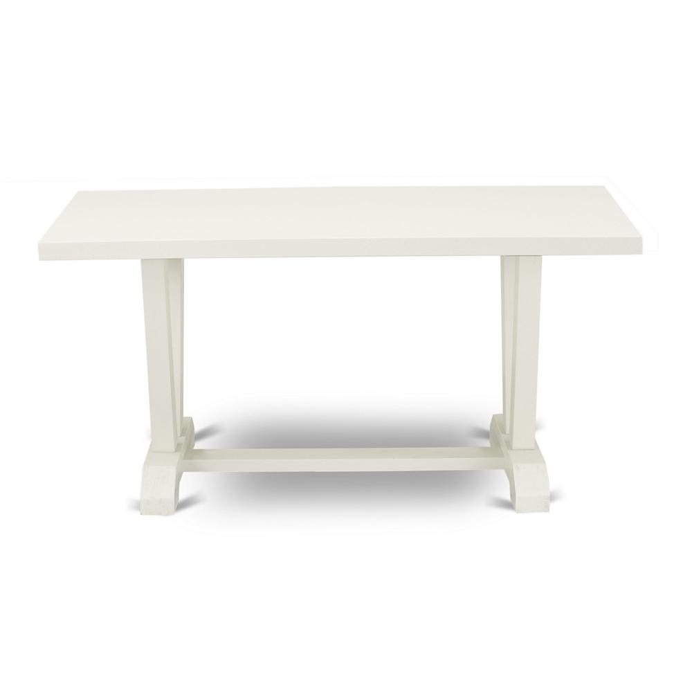 V026MZ015-5 5-Piece Dining Room Set Contains a Dining Table and 4 Baby Blue Upholstered Chairs - Wire Brushed Linen White Finish