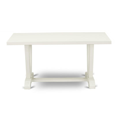 V026MZ015-5 5-Piece Dining Room Set Contains a Dining Table and 4 Baby Blue Upholstered Chairs - Wire Brushed Linen White Finish