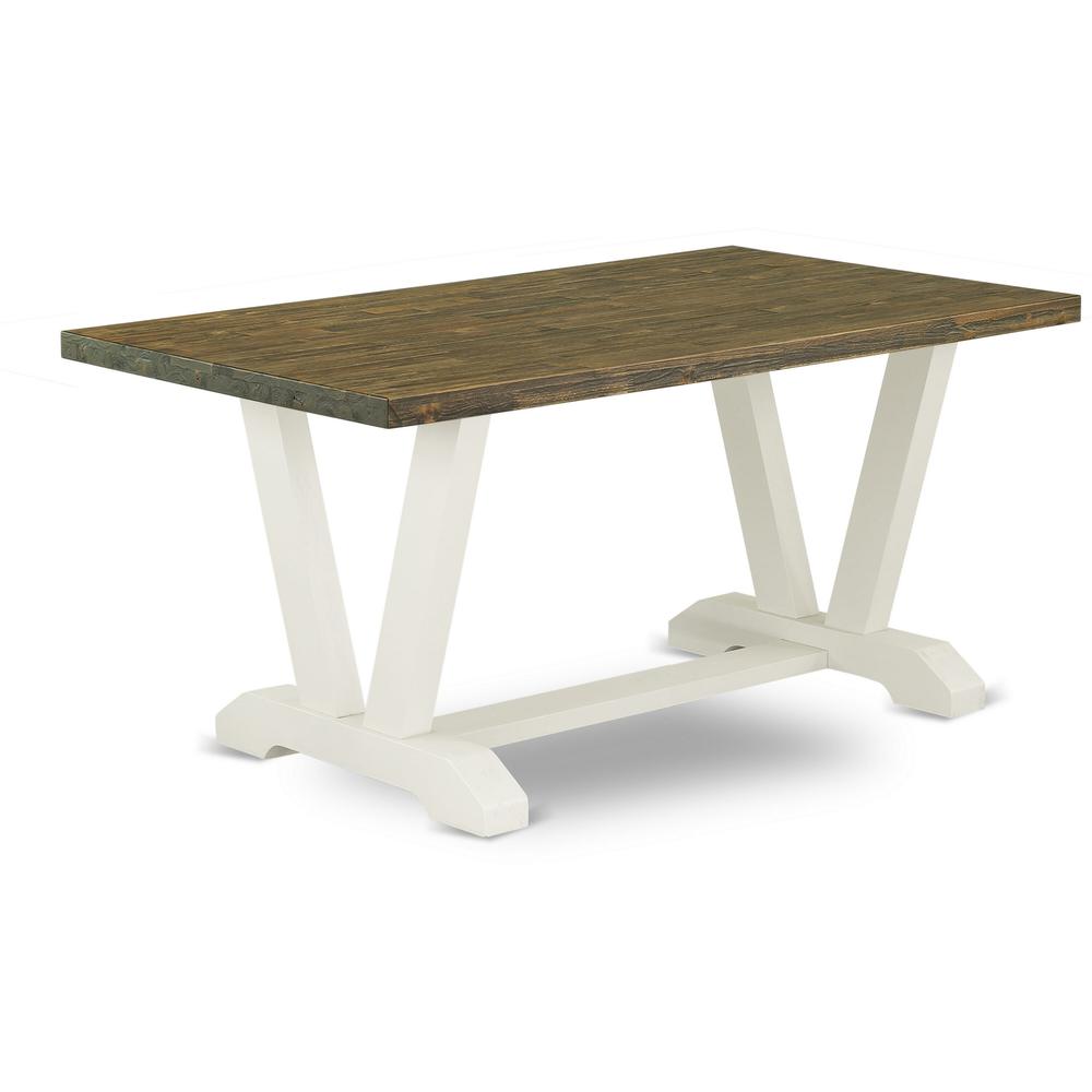 East West Furniture 5-Piece Gorgeous Dinette Set a Good Distressed Jacobean Kitchen Rectangular Table Top and 4 Attractive Linen Fabric Parson Chairs with High Roll Chair Back, Linen White Finish