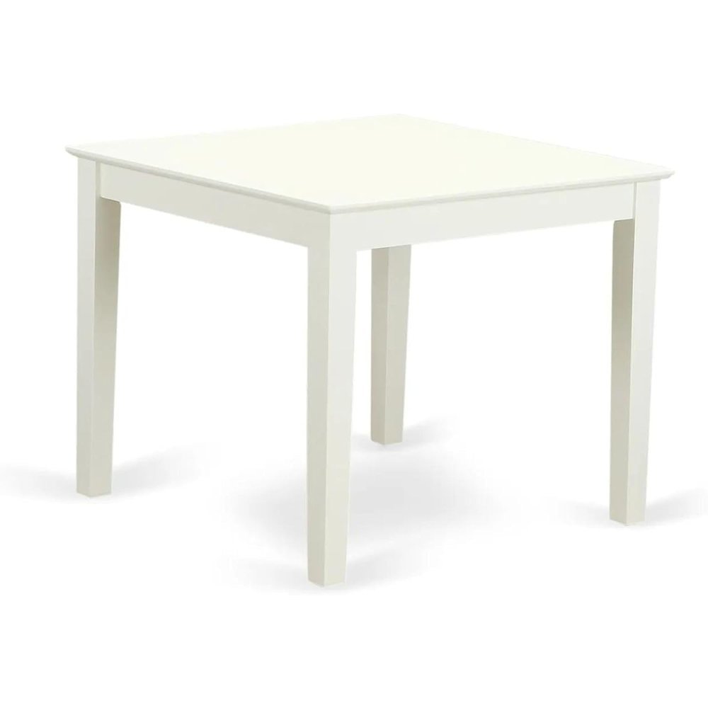 Square Dining Table, Linen White Finish, Solid Wood, Farmhouse Style