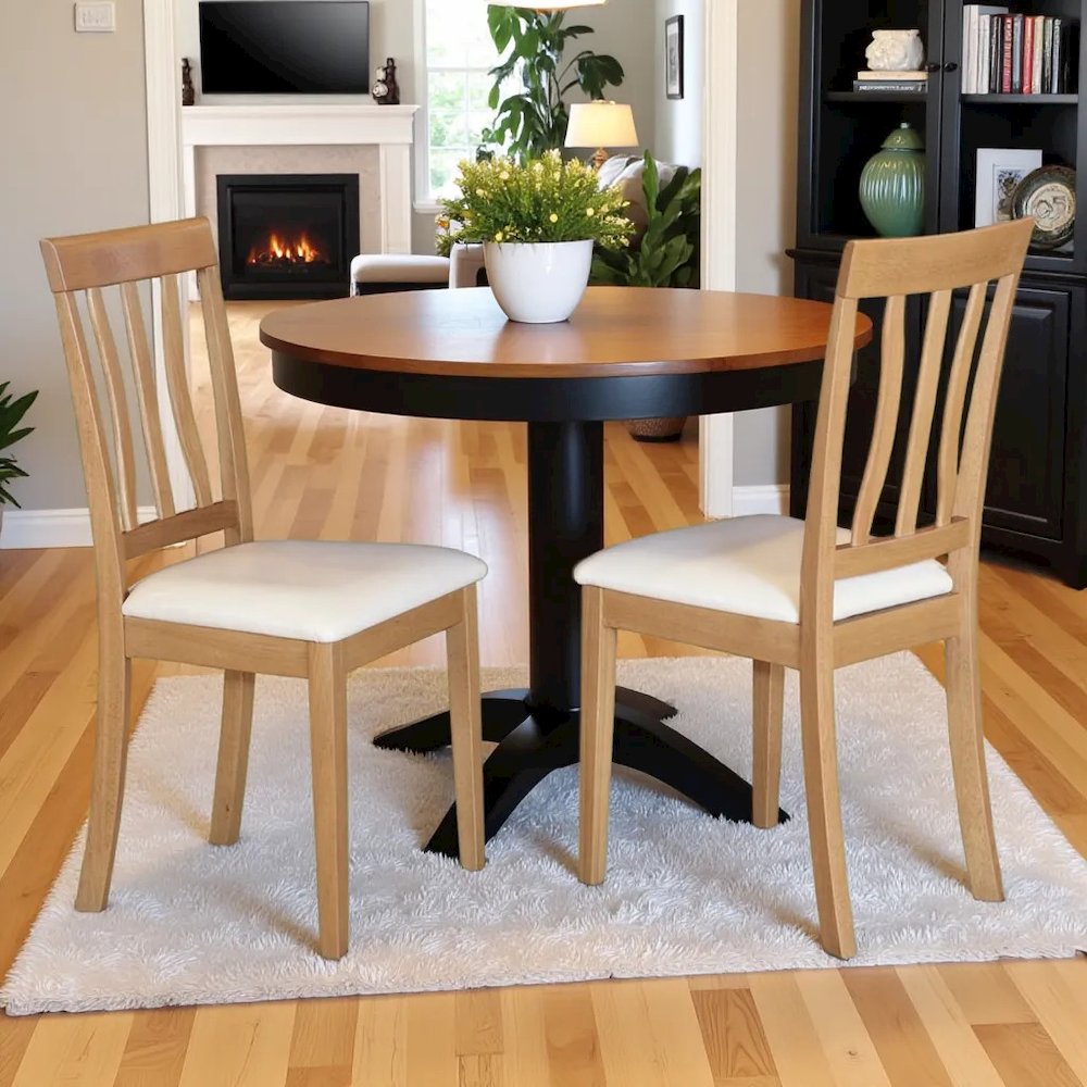 Elegant Dining Chairs – Faux Leather Seat & Solid Wood, Set of 2