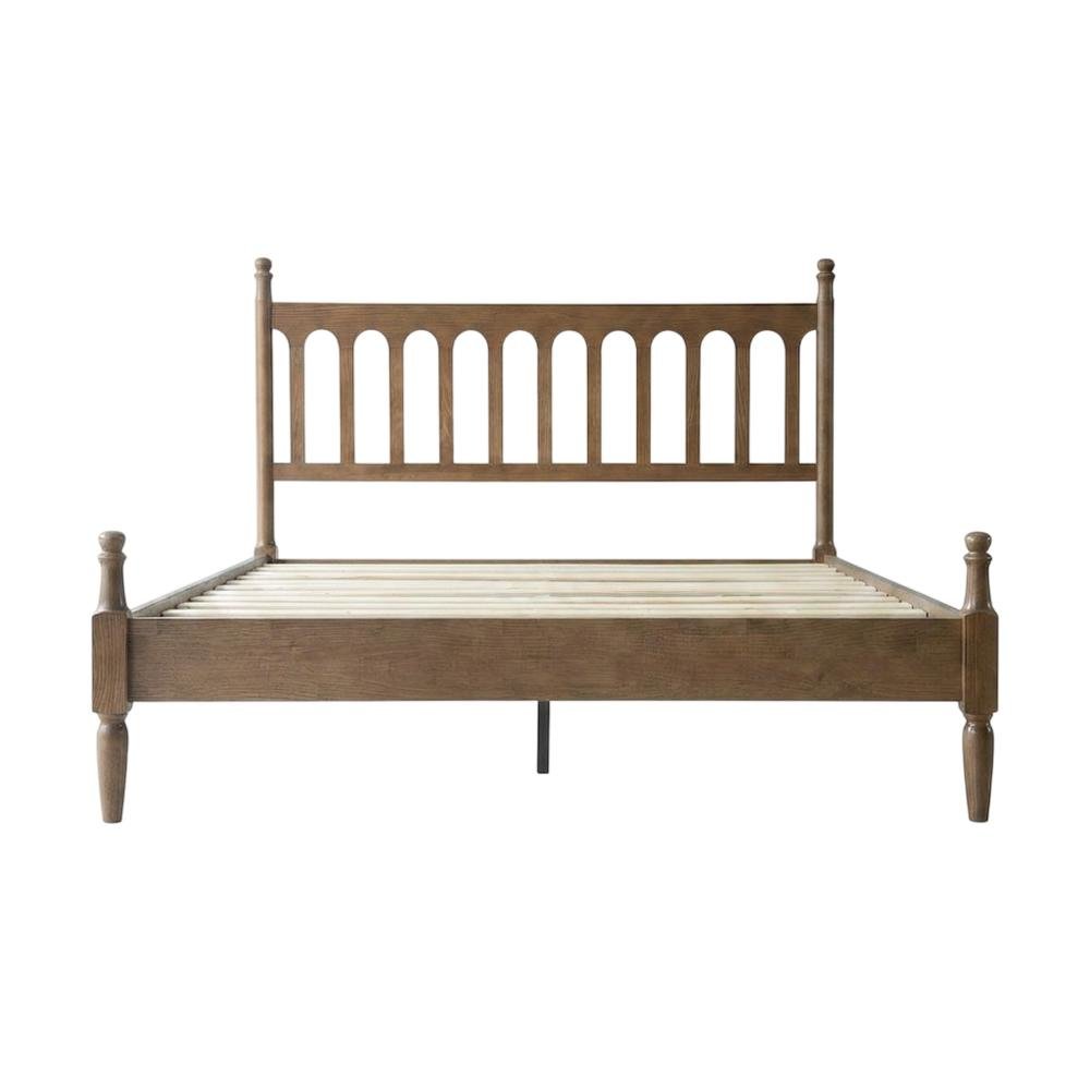 Solid Wood Bed with Headboard, Traditional Platform, Barnwood, Queen