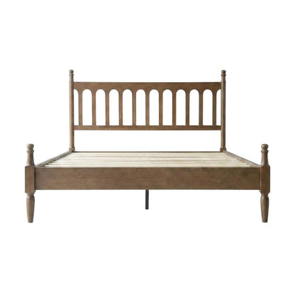 Solid Wood Bed with Headboard, Traditional Platform, Barnwood, Queen