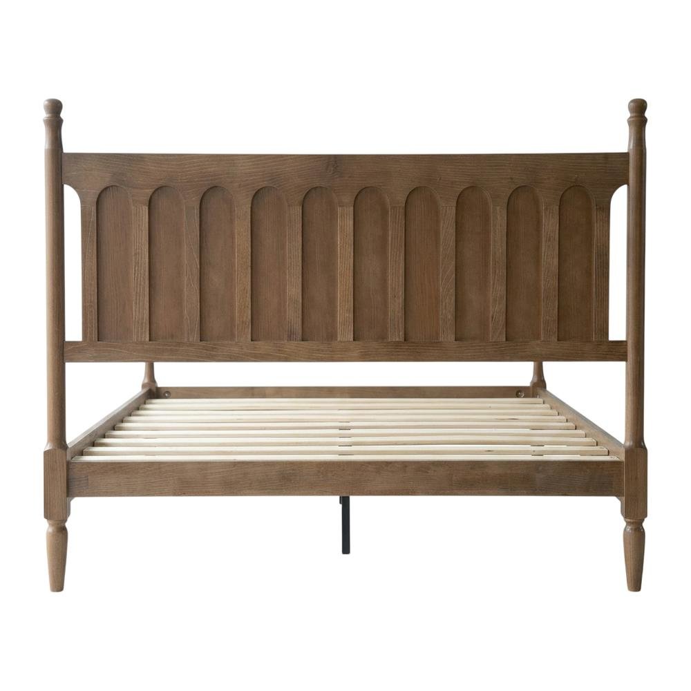 Solid Wood Bed with Headboard, Traditional Platform, Barnwood, Queen