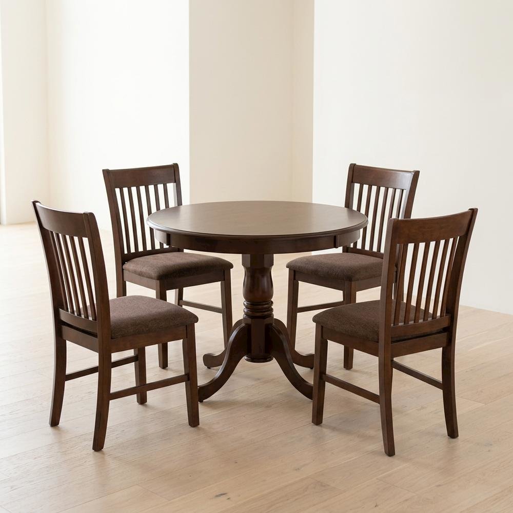 Wood Round Pedestal Dining Table & Chairs 5-Piece Set, Mahogany