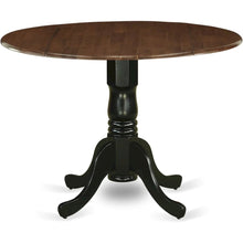 Round Table, Two Drop Leaves, Walnut & Black Finish, Solid Wood, 42-Inch