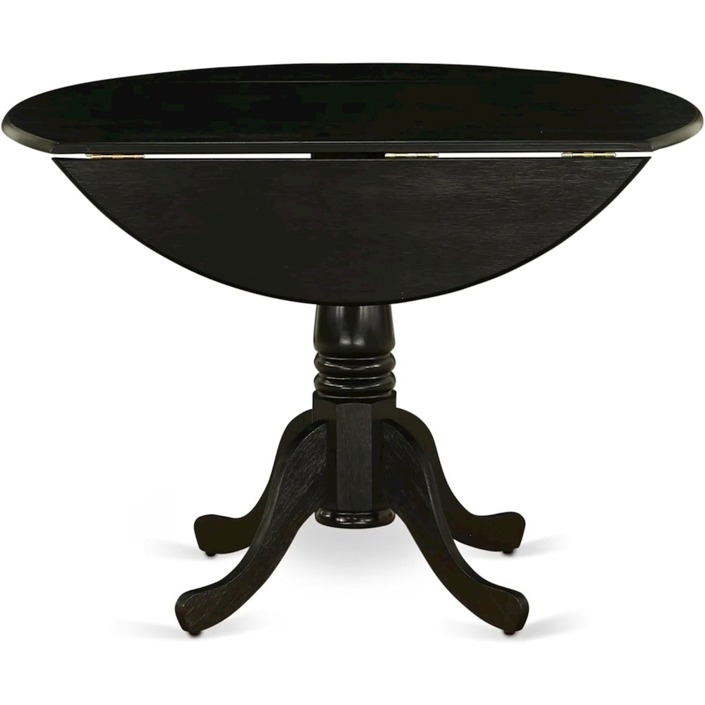 Round Table, Two Drop Leaves, Wirebrushed Black Finish, Solid Wood, 42-Inch