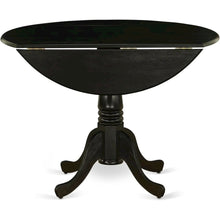 Round Table, Two Drop Leaves, Wirebrushed Black Finish, Solid Wood, 42-Inch