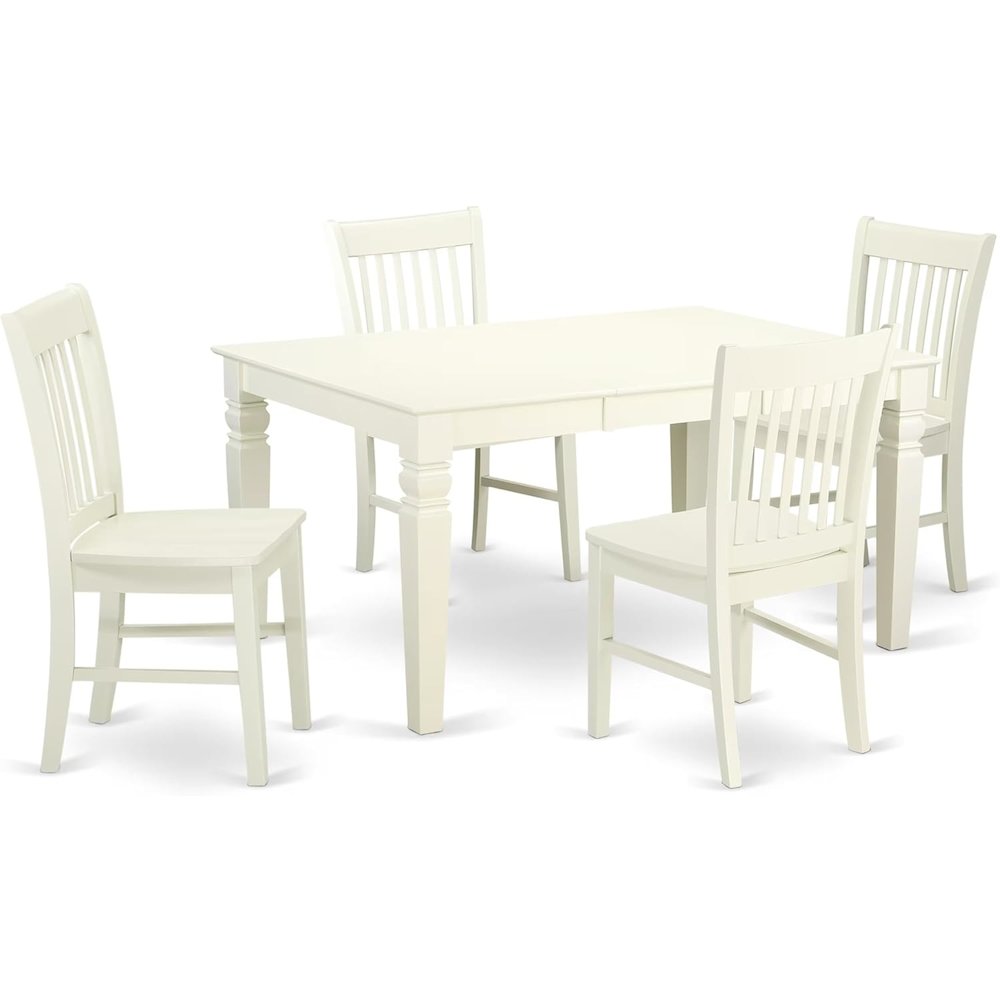 White 5 Piece Dining Table Set for 4 with Chairs and Kitchen Table