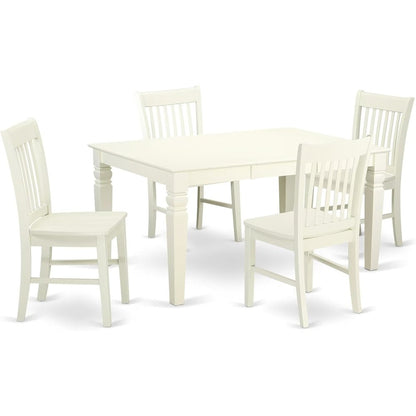 White 5 Piece Dining Table Set for 4 with Chairs and Kitchen Table