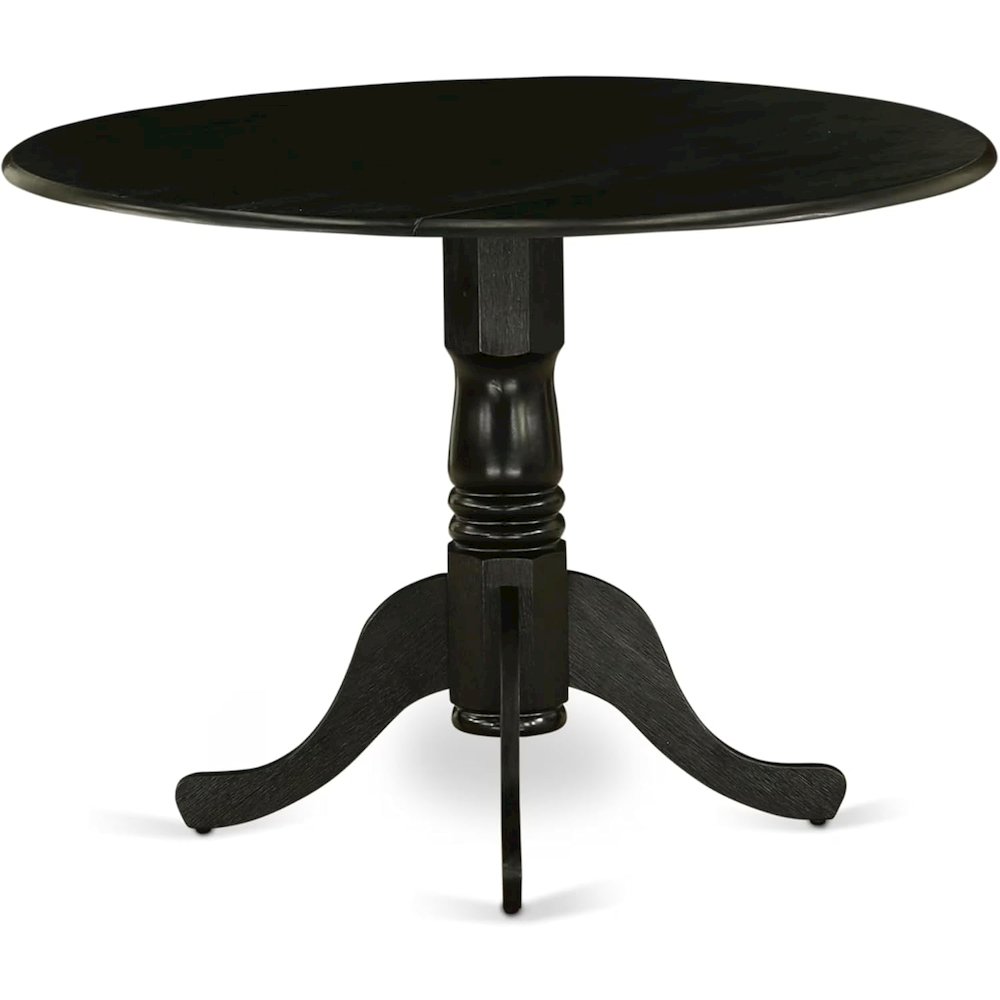 Round Table, Two Drop Leaves, Wirebrushed Black Finish, Solid Wood, 42-Inch