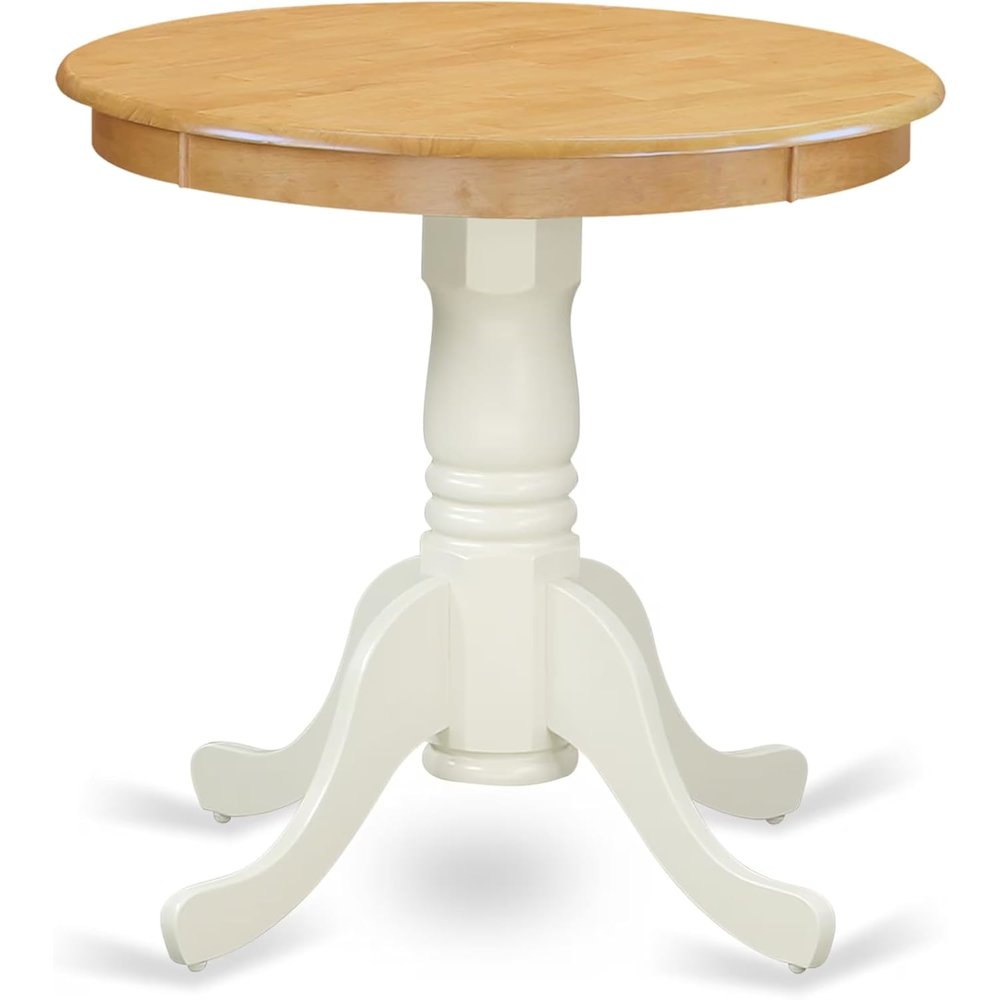 Pedestal Dining Table, Round, Oak White Finish, Solid Wood