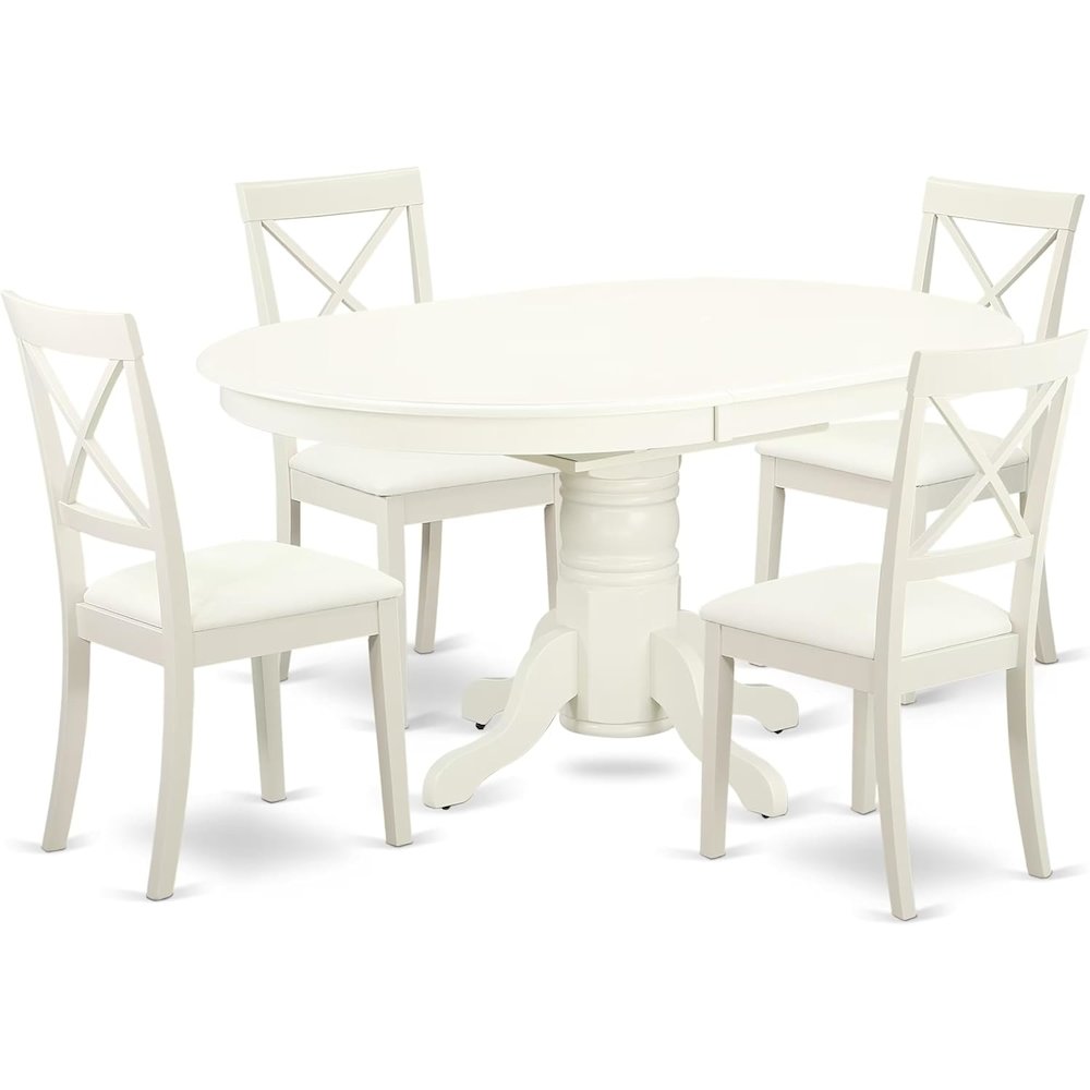 White 5 Pc Kitchen Table Chairs Set of 4, Solid Wood Breakfast Nook