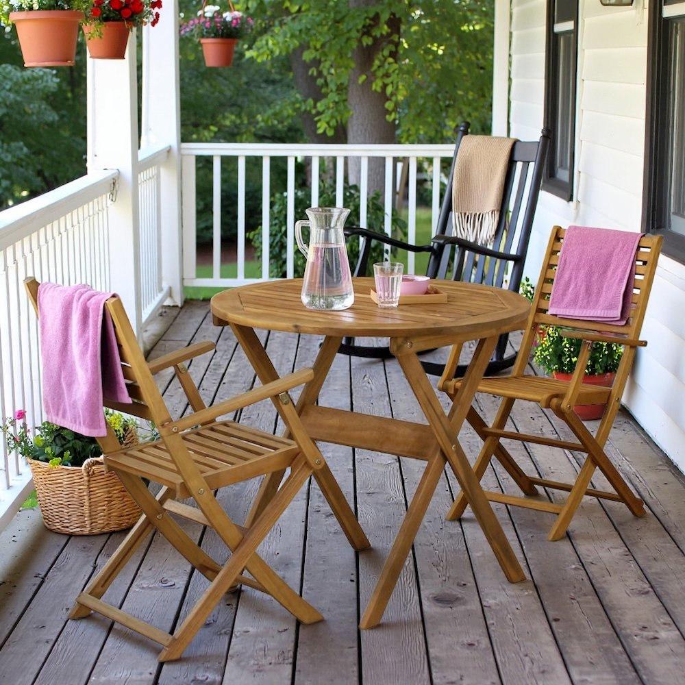 Solid Wood 3-Piece Patio Furniture Set with Bistro Table and Chairs