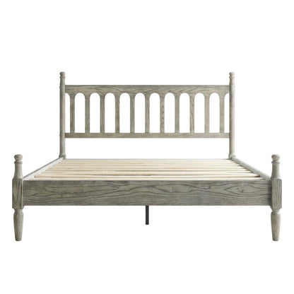 Solid Wood Bed with Headboard, Traditional Platform, Weathered Gray Oak, Queen