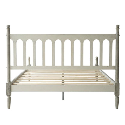 Solid Wood Bed with Headboard, Traditional Platform, Weathered Gray Oak, Queen