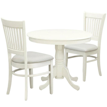 White Solid Wood Dining Table for 2 with Chairs, Small 3 Piece Set