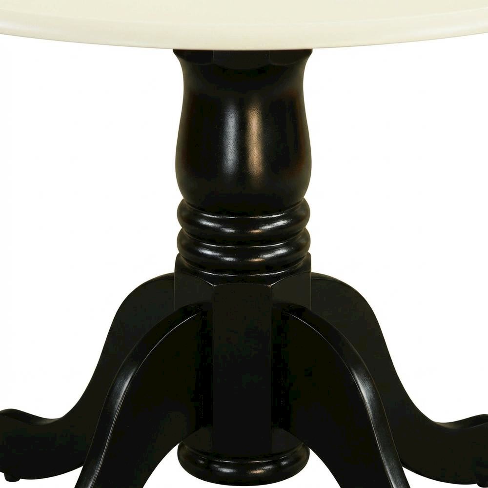 Linen White Drop Leaf Round Table, Pedestal Base, Seats 4