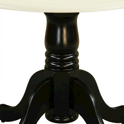 Linen White Drop Leaf Round Table, Pedestal Base, Seats 4