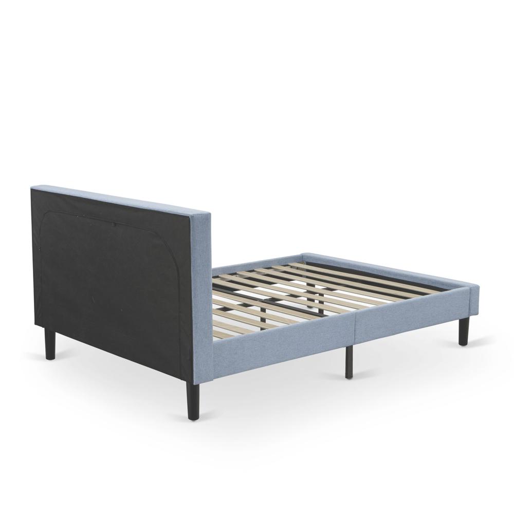 FN11Q-1HA15 2-Piece Platform Queen Bed Set Furniture with 1 Platform Bed and an End Table for bedroom - Denim Blue Linen Fabric